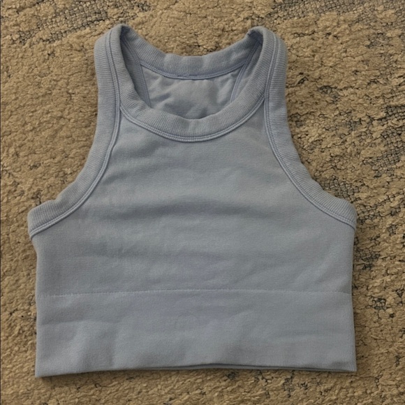 ALO Yoga Light Blue Ribbed Sports Bra - Picture 2 of 3